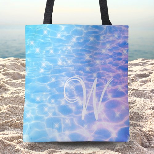Monogram Blue Water Ocean Summer Elegant Stylish Tote Bag