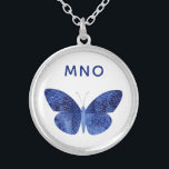 Monogram Blue Watercolor Butterfly Silver Plated Necklace<br><div class="desc">Pretty blue watercolor butterfly painting with modern typography monogram initials which can be changed to personalize. Original art by Nic Squirrell.</div>