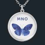 Monogram Blue Watercolor Butterfly Silver Plated Necklace<br><div class="desc">Pretty blue watercolor butterfly painting with modern typography monogram initials which can be changed to personalize. Original art by Nic Squirrell.</div>