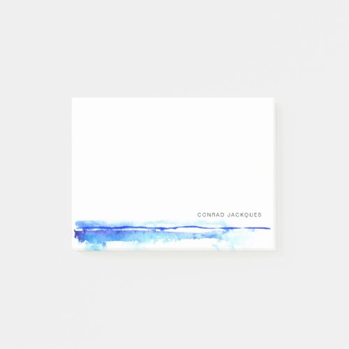 Monogram Blue Watercolor Line Minimalist Post_it Notes