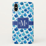 Monogram | Blue Watercolor Scale iPhone X Case