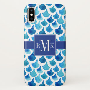 Monogram   Blue Watercolor Scale iPhone X Case