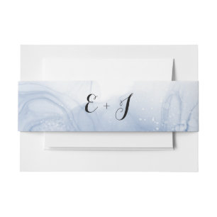 Monogram Blue Watercolor Wedding Invite Belly Band