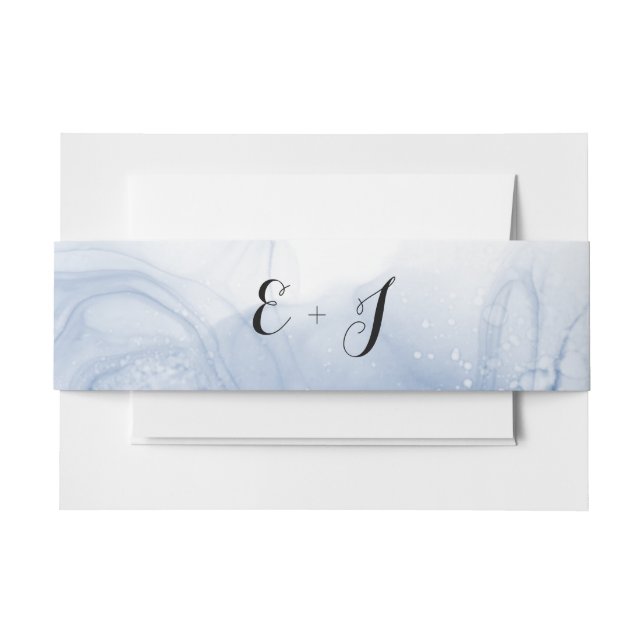 Monogram Blue Watercolor Wedding Invite Belly Band (Front Example)