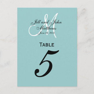 Monogram Blue Wedding Table Number Cards
