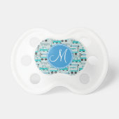Monogram Blue Wheels Scooters Cars Wagons Trucks Pacifier (Front)
