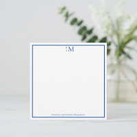 Monogram Blue White Couple Wedding Elegant Note Card