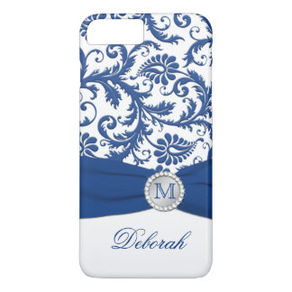 Monogram Blue, White Damask iPhone 7 Case