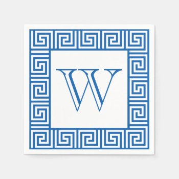 Monogram Blue & White Greek Key Style Paper Napkin by Home_Suite_Home at Zazzle