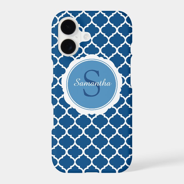 Monogram Blue White Modern Geometric Iphone Case (Back)