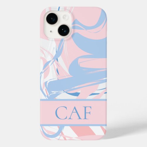 Monogram Blue White Pink Marble Swirl  Case_Mate iPhone 14 Case