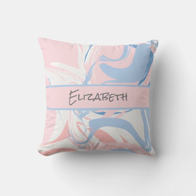 Monogram Blue White Pink Marble Swirl  Throw Pillow (Front)