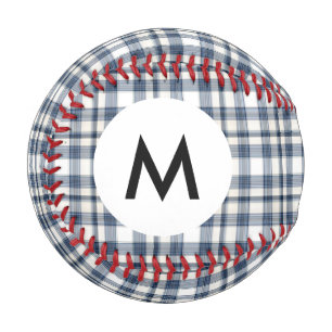 Monogram Blue White Plaid 1 Baseball