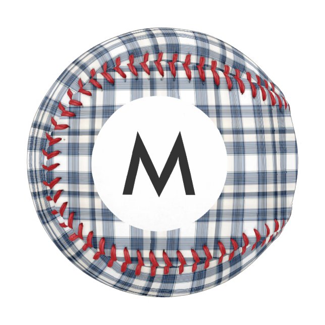 Monogram Blue White Plaid 1 Baseball (Front Left)