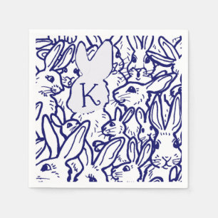 Monogram Blue White Rabbit Bunny Cute Unique Napkins