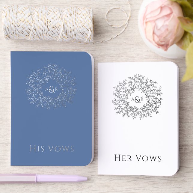 Monogram blue white silver Wedding Vow Books (Wedding)