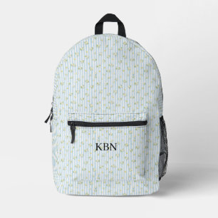 Monogram Blue White Stripes Lemons Mediterranean Printed Backpack