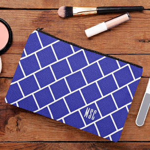 Monogram, Blue & White Stylish Trellis Pattern Accessory Pouch