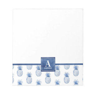 Monogram Blue White Watercolor Pineapple Notepad