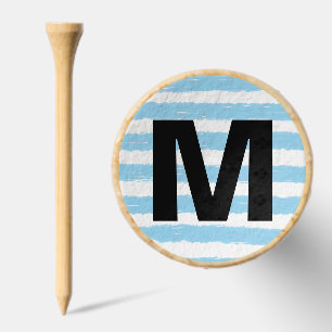 Monogram Blue White Watercolor Stripes Golf Tees