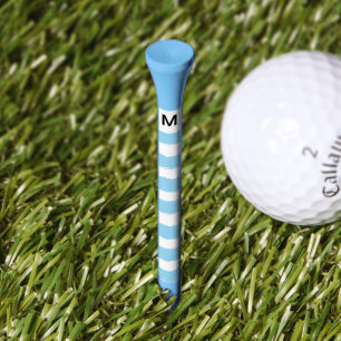 Monogram Blue White Watercolor Stripes Golf Tees
