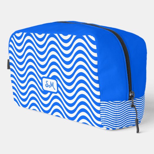 Monogram Blue White Wavy Stripes Psychedelic Dopp Kit