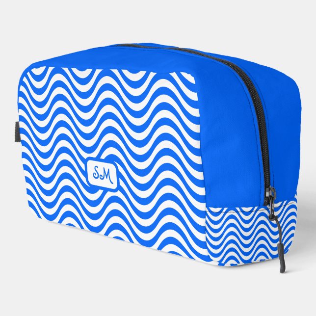 Monogram Blue White Wavy Stripes Psychedelic Dopp Kit (Right Corner)