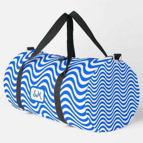 Monogram Blue White Wavy Stripes Psychedelic Duffle Bag