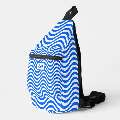 Monogram Blue White Wavy Stripes Psychedelic Sling Bag