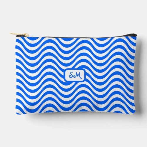 Monogram Blue White Wavy Stripes Psychedelic SM Accessory Pouch