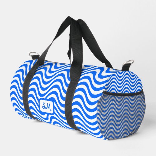 Monogram Blue White Wavy Stripes Psychedelic SM Duffle Bag