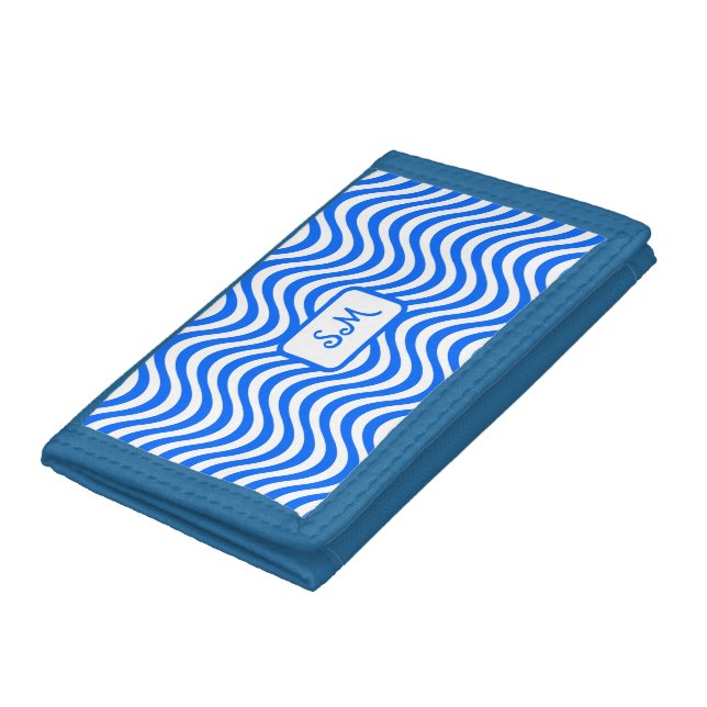 Monogram Blue & White Wavy Stripes Psychedelic Trifold Wallet (Bottom)
