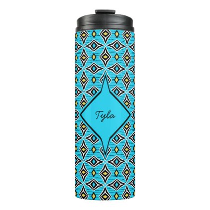 Monogram blue yellow aztec boho diamond design thermal tumbler