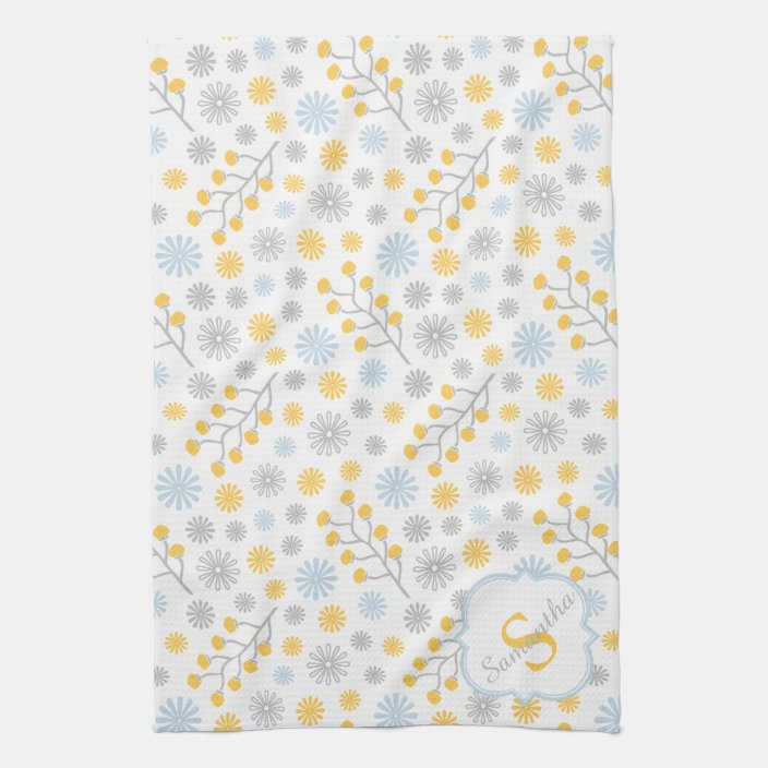 yellow and gray kitchen towels