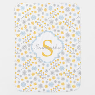 Monogram Blue Yellow & Gray Modern Baby Blanket