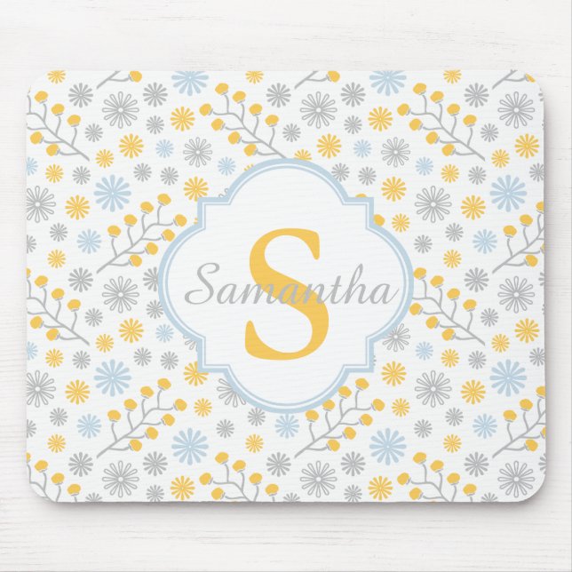 Monogram Blue Yellow & Gray Pattern Mousepad (Front)