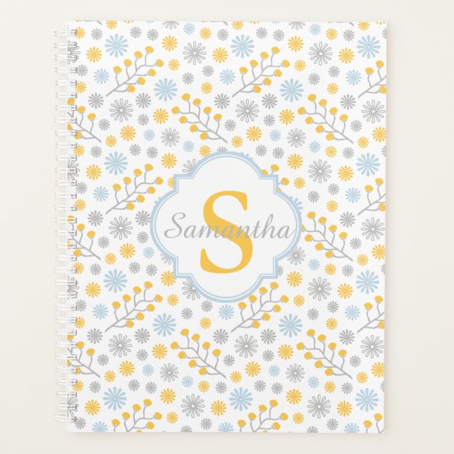 Monogram Blue Yellow Gray Scandinavian Planner (Front)