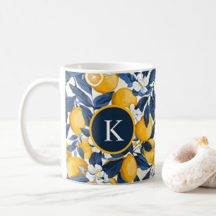 Monogram Blue Yellow Lemon Citrus Coffee Mug