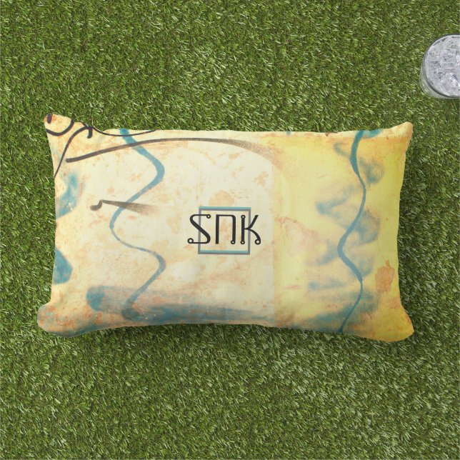 Monogram blue yellow street art Modern Initials Lumbar Pillow (Grass)