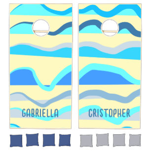 Monogram blue yellow waves nautical beach  cornhole set