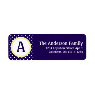 Monogram Blue Yellow White Polka Dot Address Label