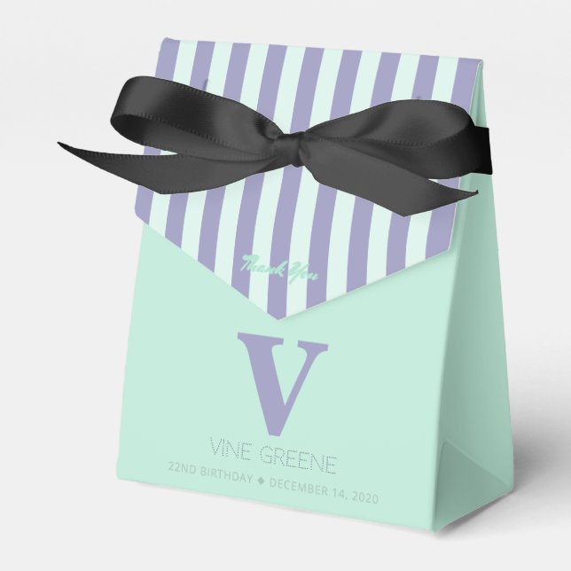Monogram Bluish Purple Stripes Green Favor Box (Front Side)