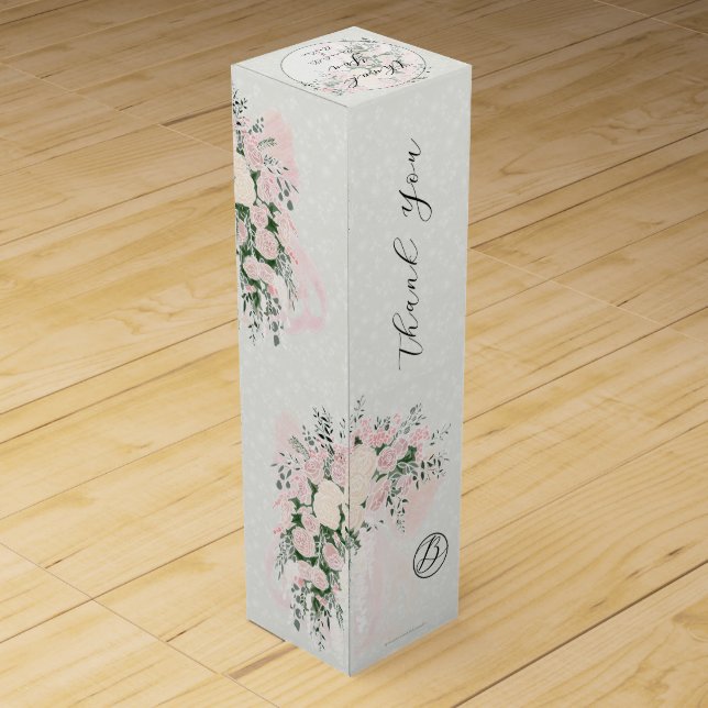 Monogram-Blush Bows Rose Wisteria Cascade Bouquet Wine Box (Back)