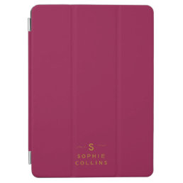 Monogram Blush Cherry Gold Minimalist Elegant Name iPad Air Cover