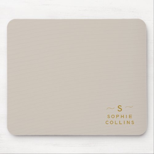 Monogram Blush Cream Gold Minimalist Elegant Name Mouse Pad