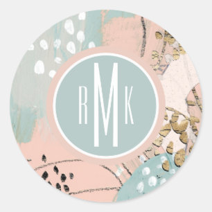 Monogram Blush & Gold I Classic Round Sticker