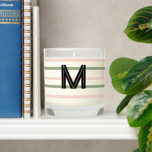 Monogram Blush Green White Stripes Scented Candle