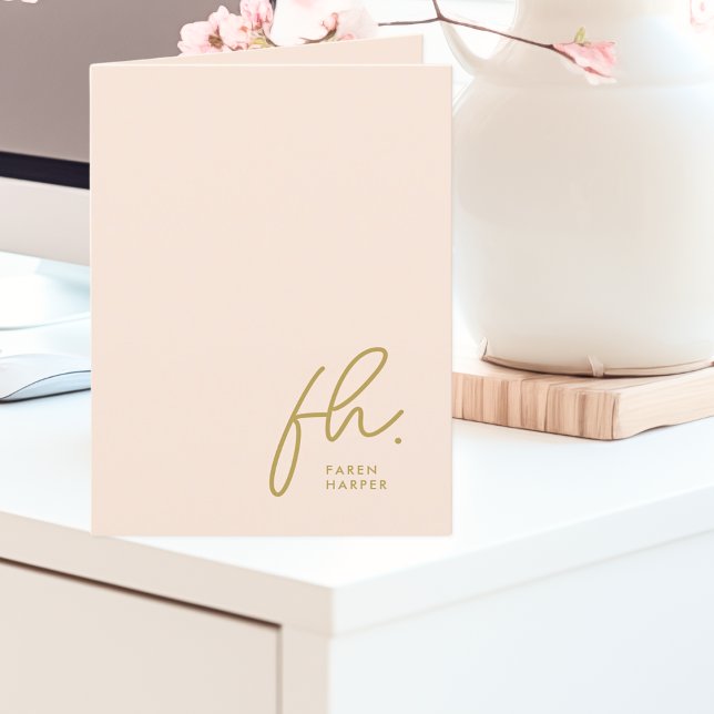 Monogram Blush Modern Chic Gold Script Social Letterpress Thank You Card (Creator Uploaded)