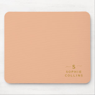 Monogram Blush Peach Gold Minimalist Elegant Name Mouse Pad
