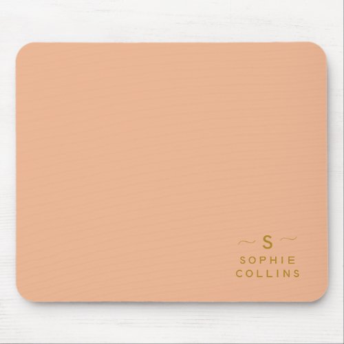 Monogram Blush Peach Gold Minimalist Elegant Name Mouse Pad